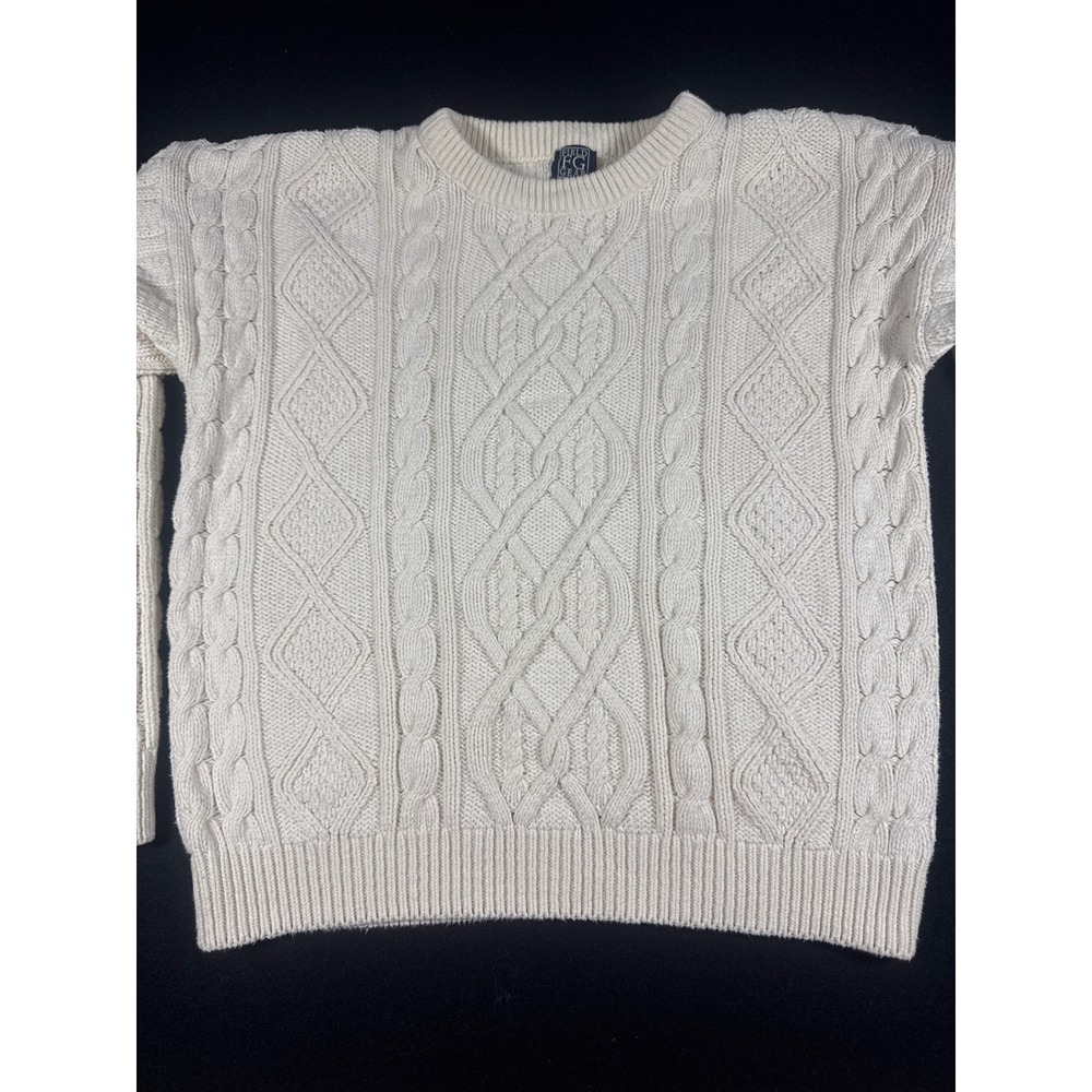 Field Gear Women Large Cream Cable Knit Sweater Cotton Wool Blend Made in USA